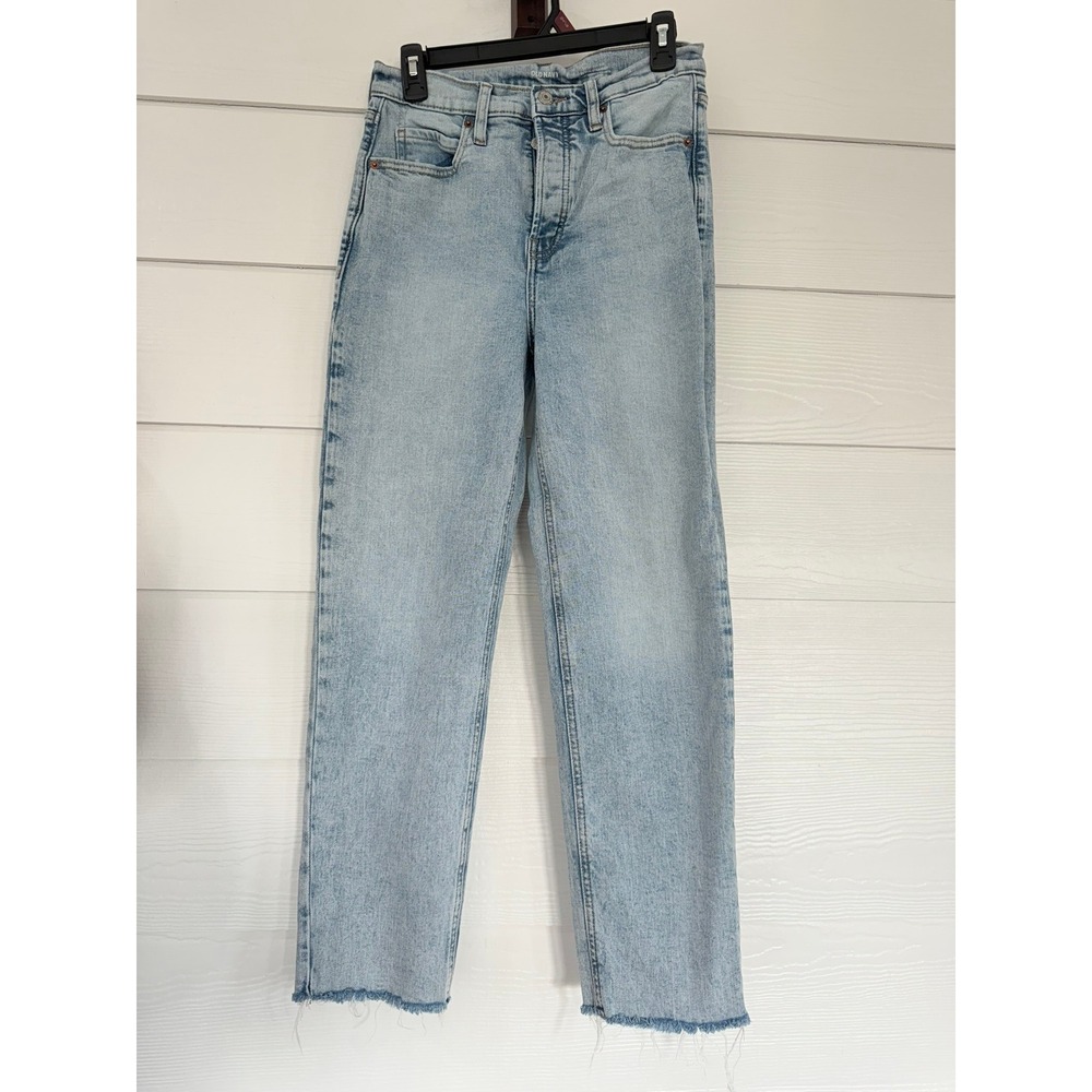 #D- 005- Old Navy Extra High-Rise Sky-Hi Straight Light Wash Raw Hem Button Fly